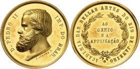 BRÉSIL
Pierre II (1831-1889). Médaille de récompense en or de l’académie des arts de Rio de Janeiro, par Luster.
Av. Buste à gauche. Rv. Couronne, l...