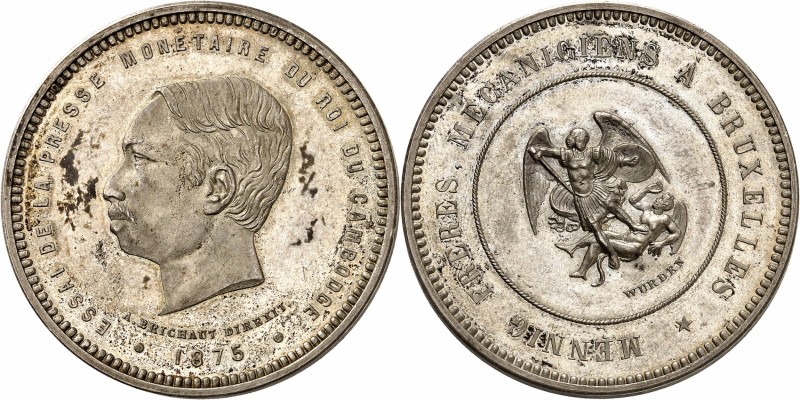 CAMBODGE
Norodom Ier (1860-1904). 5 francs (module) argent 1875, Bruxelles.
Av...