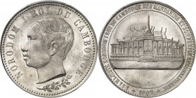 CAMBODGE
Norodom Ier (1860-1904). Médaille d’hommage 1902 en argent, module de 4 francs.
Av. Tête nue à gauche. Rv. Temple.
Lec. 120. 35 mm.
PCGS ...