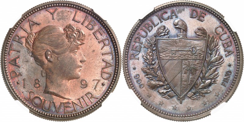 CUBA
République. Peso 1897, Souvenir, signature ‘PAT 97’ dans le cou.
Av. Tête...