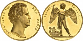 DANEMARK
Christian VIII (1839-1848). Médaille en or décernée par l’académie royale de L’Ingénierie et des Arts à Rudolph Christian Böttger (attribuée...