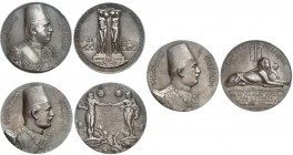 ÉGYPTE
Fuad I (1917-1936). Coffret contenant 3 médailles en argent frappées pour les voyages en Europe du roi, en 1927 en Italie et Belgique, et en 1...