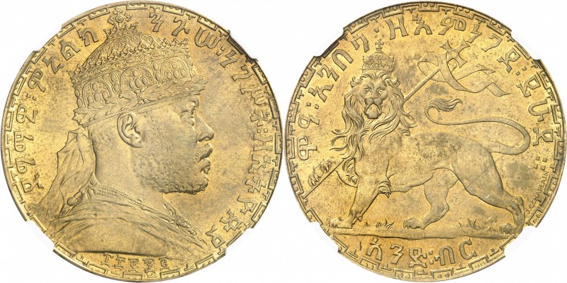 ÉTHIOPIE
Ménélik II (1889-1913). Birr 1892 (1899), Paris, épreuve en laiton, sa...