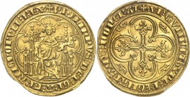 FRANCE
Philippe IV le Bel (1285–1314). Chaise d’or 1303.
Av. Le Roi assis sur un trône gothique, tenant le sceptre et un lis, dans un polylobe tréfl...