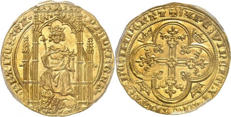 FRANCE
Philippe VI (1328-1350). Lion d’or, émission du 31 octobre 1338.
Av. Le...