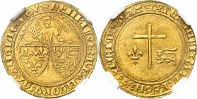FRANCE
Henri VI d’Angleterre (1422-1453). Angelot d’or, couronne, Paris.
Av. L’archange tenant les écus de France et France-Angleterre. Rv. Croix ac...