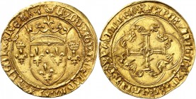 FRANCE
Louis XI (1461-1483). Écu d’or à la couronne première émission, décembre 1461, Limoges.
Av. Écu de France couronné, accosté de deux lis couro...