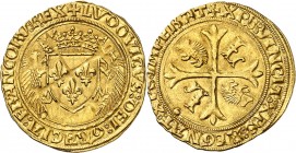 FRANCE
Louis XII (1498-1515). Écu d’or aux porcs-épics point 18ème, Paris.
Av. Deux Porcs-épics portant l’écu de France couronné. Rv. Croix à bras t...