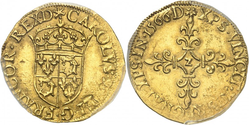 FRANCE
Charles IX (1560-1574). Ecu d’or au soleil du Dauphiné 1566 Z, Grenoble....