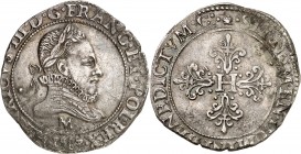 FRANCE
Henri III (1574-1589). Franc 1583 M, Toulouse.
Av. Buste cuirassé et lauré à droite. Rv. Croix feuillue et fleurdelisée.
Dup. 1130a.
PCGS A...