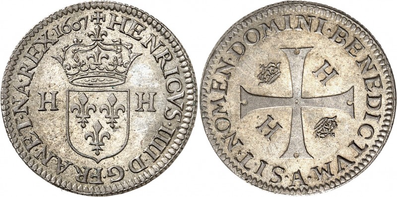 FRANCE
Henri IV (1589-1610). Douzain 1607 A, Paris piéfort tranche cannelée.
A...