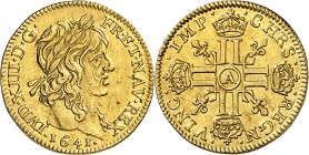 FRANCE
Louis XIII (1610-1643). ½ louis d’or à la mèche longue 1641 A, Paris.
Av. Tête laurée à droite. Rv. Croix formée de huit L adossés et couronn...