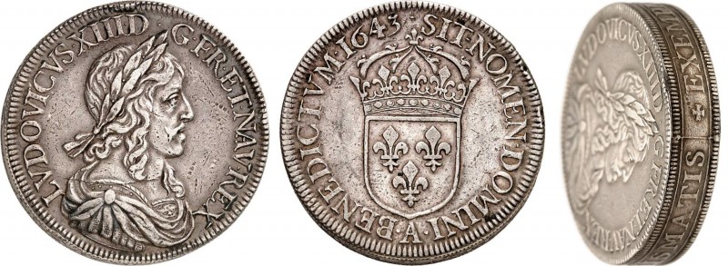 FRANCE
Louis XIII (1610-1643). Écu de 60 sols 1643 A, Paris, piéfort de poids q...