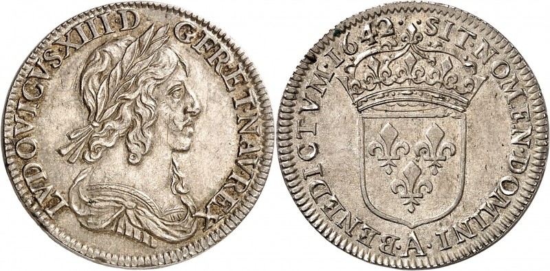 FRANCE
Louis XIII (1610-1643). 1/4 écu 1642 A, Paris deuxième poinçon de Warin....