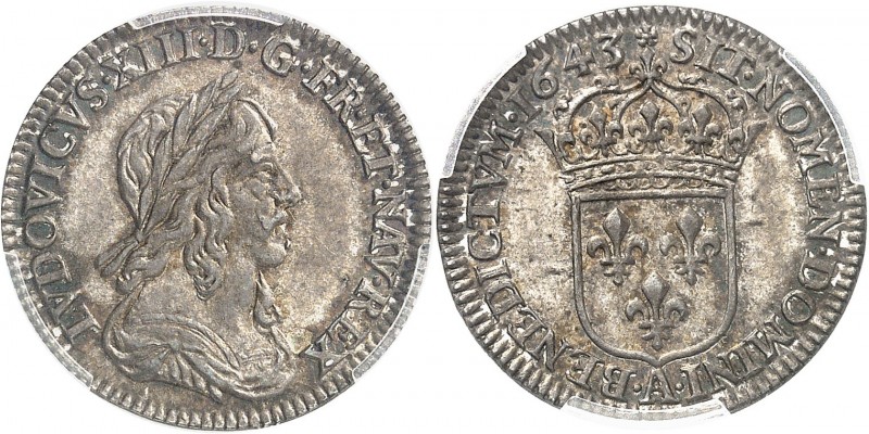 FRANCE
Louis XIII (1610-1643). 1/12 écu premier poinçon, 1643 A, Paris.
Av. Bu...