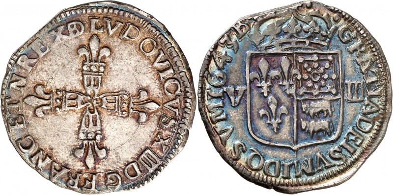 FRANCE
Louis XIII (1610-1643). 1/8 écu 1643 de Béarn, Morlaàs.
Av. Croix fleur...