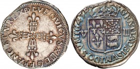 FRANCE
Louis XIII (1610-1643). 1/8 écu 1643 de Béarn, Morlaàs.
Av. Croix fleurdelisée. Rv. Écu couronné, parti de France, mi-coupé de Navarre-Béarn....