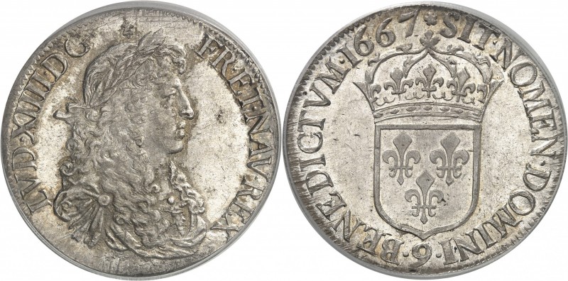 FRANCE
Louis XIV (1643-1715). Écu au buste juvénile 1667 9, Rennes.
Av. Buste ...