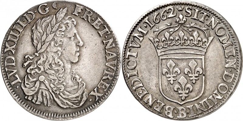 FRANCE
Louis XIV (1643-1715). 1/2 écu au buste juvénile 1662 B, Rouen.
Av. Bus...