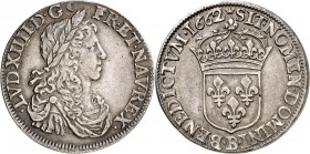 FRANCE
Louis XIV (1643-1715). 1/2 écu au buste juvénile 1662 B, Rouen.
Av. Buste lauré et drapé à droite. Rv. Écu de France couronné.
G. 174, Dup. ...
