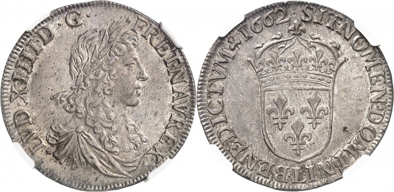 FRANCE
Louis XIV (1643-1715). 1/2 écu au buste juvénile 1662 L, Bayonne.
Av. B...