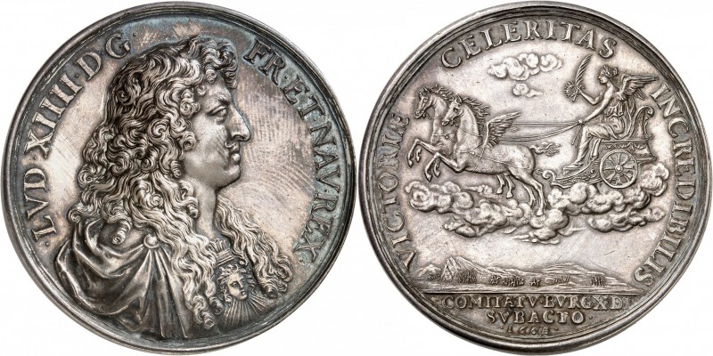 FRANCE
Louis XIV (1643-1715). Médaille en argent 1668, célébrant la conquête de...