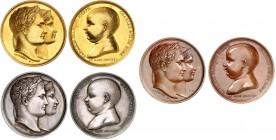 FRANCE
Premier Empire / Napoléon Ier (1804-1814). Série de trois médailles, en or, argent et bronze, frappées pour célébrer la naissance du roi de Ro...