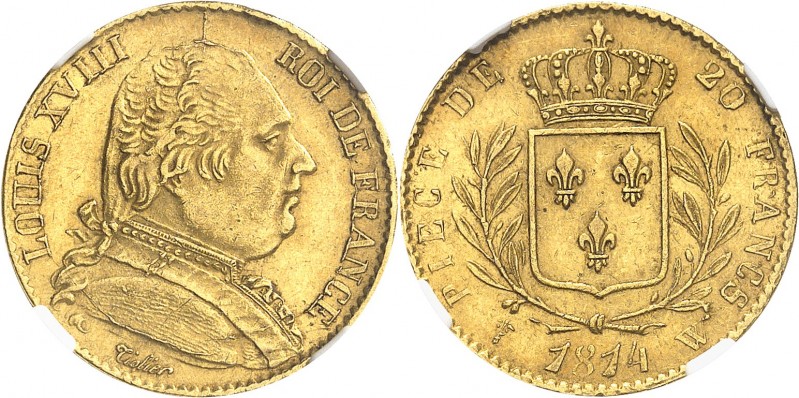 FRANCE
Louis XVIII (1814-1824). 20 francs 1814 W, Lille.
Av. Buste habillé à d...