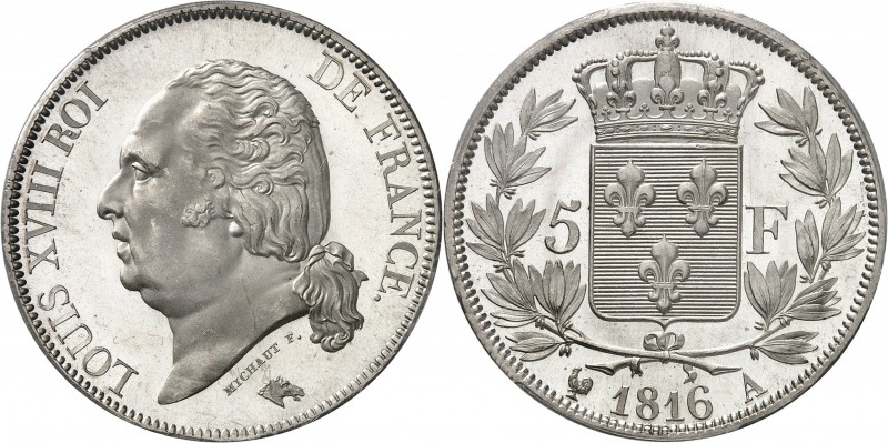 FRANCE
Louis XVIII (1814-1824). 5 francs 1816 A, Paris, frappe sur flan bruni....