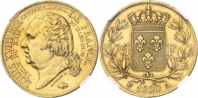 FRANCE
Louis XVIII (1814-1824). 5 francs 1820 A, Paris, frappe de présentation ...