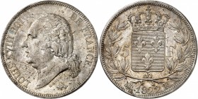 FRANCE
Louis XVIII (1814-1824). 5 francs 1822 K, Bordeaux.
Av. Tête nue à gauche. Rv. Écu de France couronné, entouré d’une couronne de laurier.
G....