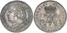 FRANCE
Louis XVIII (1814-1824). 5 centimes 1824, Paris, piéfort essai en argent, émission générale pour les Colonies. 
Av. Tête nue à gauche Rv. Deu...