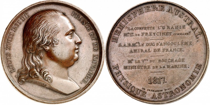 FRANCE
Louis XVIII (1814-1824). Médaille en bronze 1817, célébrant le départ de...