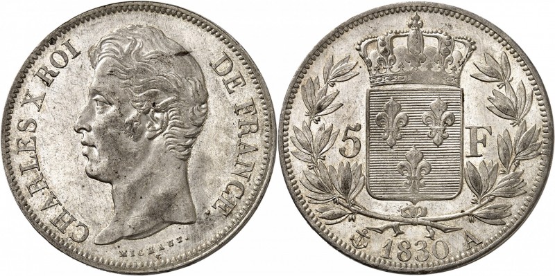 FRANCE
Charles X (1824-1830). 5 francs 1830, Paris, tranche en relief.
Av. Têt...