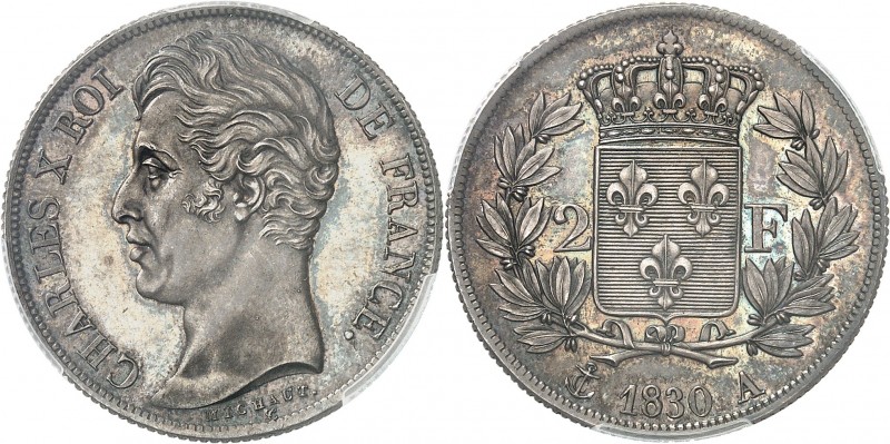 FRANCE
Charles X (1824-1830). 2 francs 1830 A, Paris, tranche cannelée.
Av. Tê...