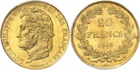 FRANCE
Louis Philippe Ier (1830-1848). 20 francs 1848 A, Paris.
Av. Tête laurée à gauche. Rv. Valeur dans une couronne.
G. 1031, Fr. 560.
PCGS MS ...