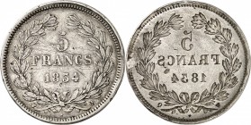 FRANCE
Louis Philippe Ier (1830-1848). 5 francs 1834 Q, Perpignan, frappe incuse du revers.
Av. et Rv. Valeur dans une couronne.
Gad. -. 24,88 g.
...