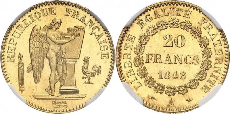 FRANCE
IIe République (1848-1852). 20 francs 1848 A, Paris.
Av. Le Génie grava...