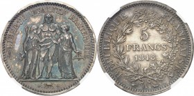 FRANCE
IIe République (1848-1852). 5 francs 1848 A, Paris, frappe sur flan bruni.
Av. Hercule, la Liberté et l’Egalite debout. Rv. Valeur dans une c...