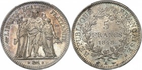FRANCE
IIe République (1848-1852). 5 francs 1848 A, Paris.
Av. Hercule, la Liberté et l’Egalite debout. Rv. Valeur dans une couronne.
G. 683.
PCGS...