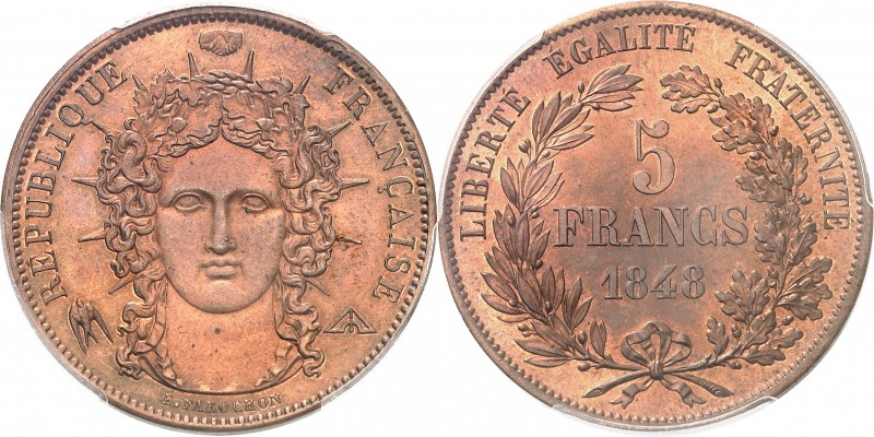 FRANCE
IIe République (1848-1852). 5 francs 1848, concours en bronze de Farocho...