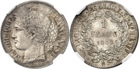 FRANCE
IIe République (1848-1852). 1 franc 1849 K, Bordeaux.
Av. Tête de Cérès à gauche Rv. Valeur dans une couronne.
G. 457.
Top pop : plus haut ...
