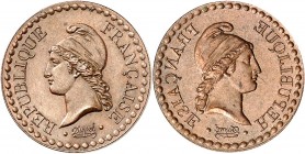 FRANCE
IIe République (1848-1852). 1 centime (1848), essai incus de l’avers.
Av. Tête de la République à gauche. Rv. avers incus.
Maz. Manque
PCGS...