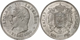 FRANCE
Napoléon III (1852-1870). 100 francs 1854, essai en étain par Barre.
Av. Tête nue à droite Rv. Armoiries impériales posées sur un manteau.
M...