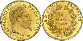 FRANCE
Napoléon III (1852-1870). 10 francs 1862 E, essai sur flan bruni tranche lisse.
Av. Tête laurée à droite. Rv. Valeur dans une couronne.
Maz....