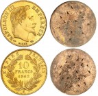 FRANCE
Napoléon III (1852-1870). 10 francs 1862 E, essai, paire d’essais unifaces en bronze doré.
Av. Tête laurée à droite. Rv. Champ lisse. Av. Val...