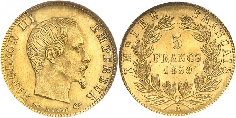 FRANCE
Napoléon III (1852-1870). 5 francs or 1859 A, Paris.
Av. Tête nue à dro...