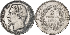 FRANCE
Napoléon III (1852-1870). 2 francs 1854 A, Paris.
Av. Tête nue à gauche. Rv. Valeur dans une couronne.
G. 523.
Top pop : Plus haut grade.
...