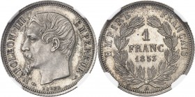 FRANCE
Napoléon III (1852-1870). 1 franc 1853 A, Paris, épreuve sur flan bruni, tranche striée.
Av. Tête nue à gauche. Rv. Valeur dans une couronne....