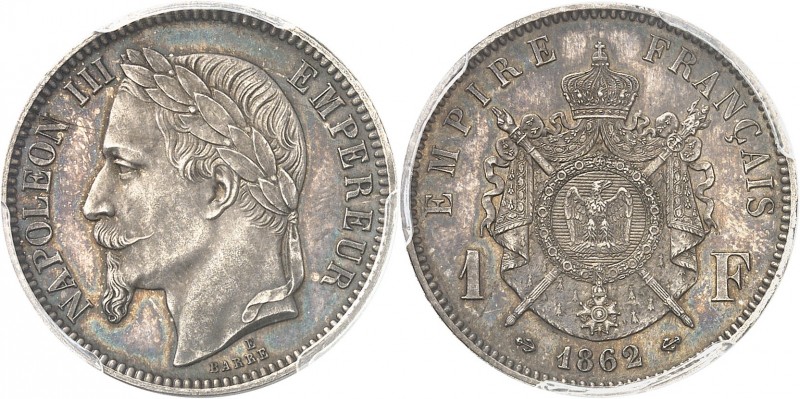 FRANCE
Napoléon III (1852-1870). 1 franc 1862 E, Essai.
Av. Tête laurée à gauc...